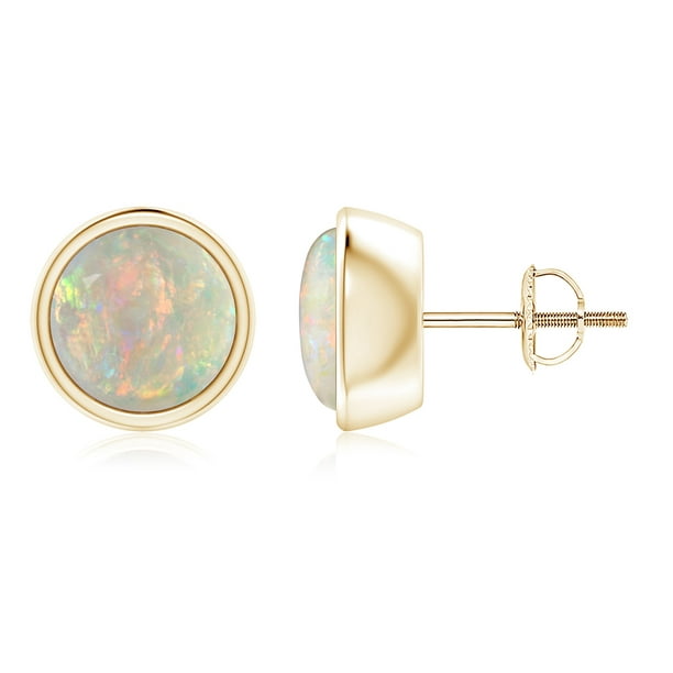 Opal 8mm Round Stud Earrings 14Kt Yellow Gold